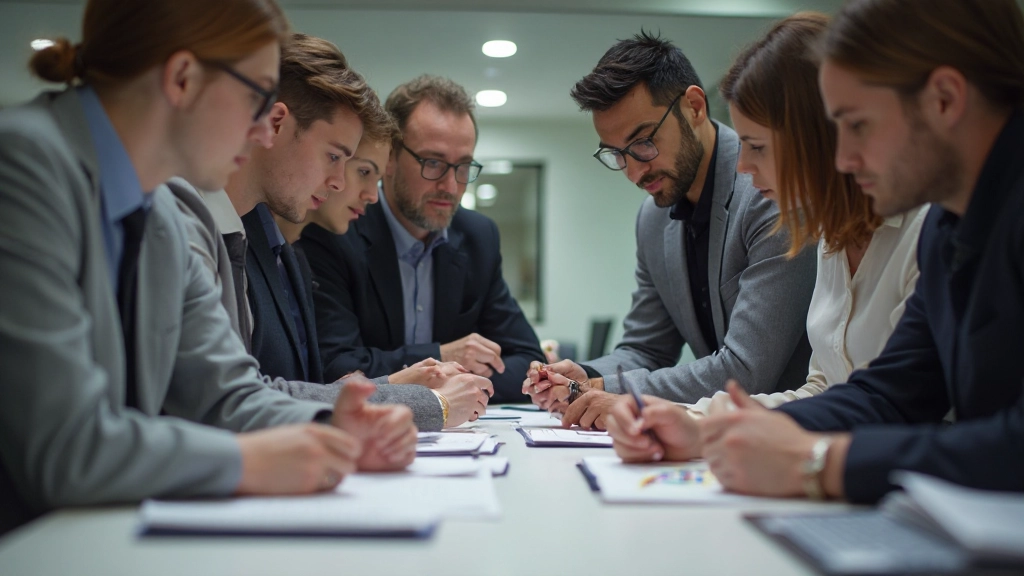 Close-up van diverse team met laptops en papieren op kantoor die samen een oplossing bespreken