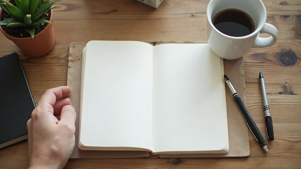 Open notitieboek op bureau met pen en koffiekopje, voorbereiding op strategische planning sessie